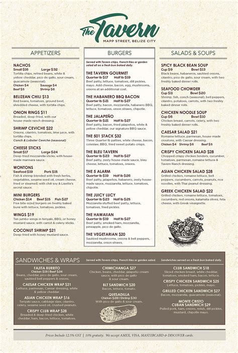 Tavern Menu .